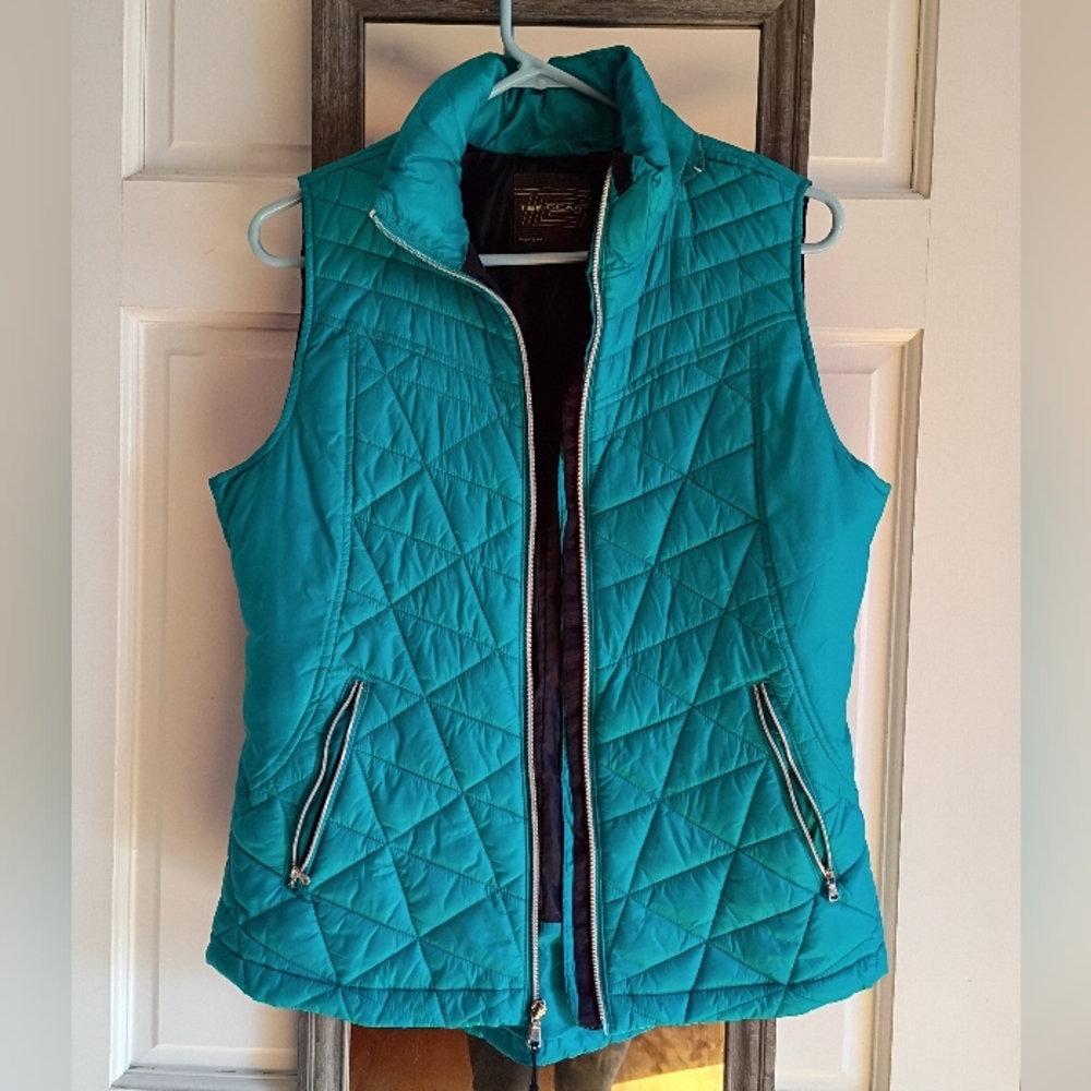 Tek Gear Women's Teal Quilted Zip Vest Sleeveless Lightweight Size M